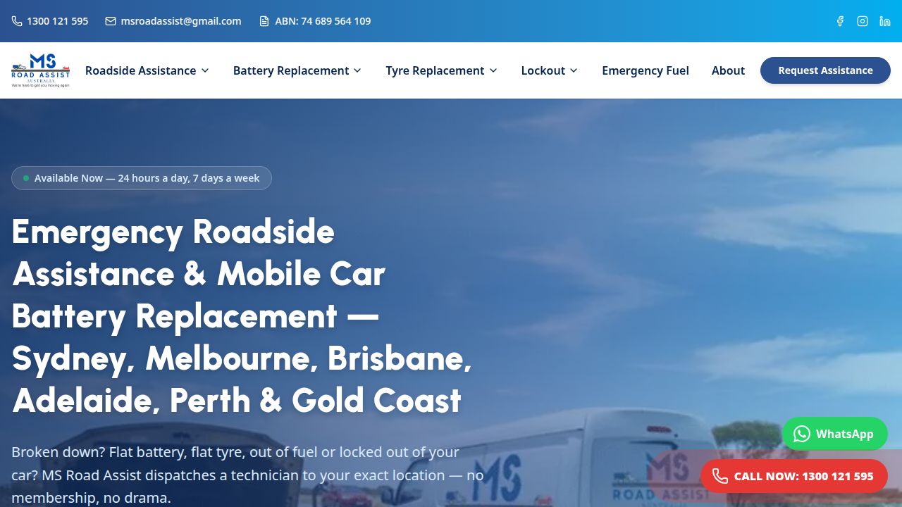 24/7 Roadside Assistance & Battery Replacement | MS Road Assist